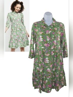 Max Cares Girl's XL 16 Green Floral Button-Front Dress 3913-CY
